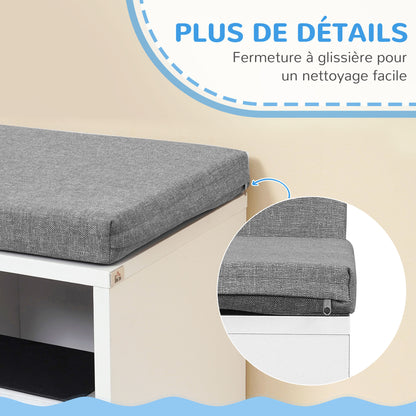2-in-1 storage bench with 5 compartments and 2 cushions bookshelf storage shelf 108 x 30 x 60 cm white grey