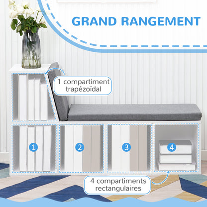 2-in-1 storage bench with 5 compartments and 2 cushions bookshelf storage shelf 108 x 30 x 60 cm white grey