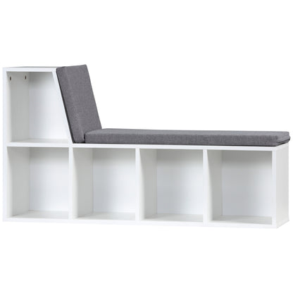 2-in-1 storage bench with 5 compartments and 2 cushions bookshelf storage shelf 108 x 30 x 60 cm white grey