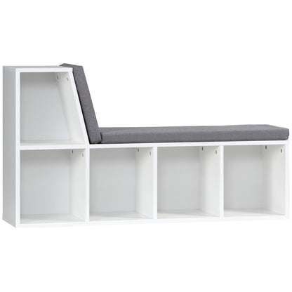 2-in-1 storage bench with 5 compartments and 2 cushions bookshelf storage shelf 108 x 30 x 60 cm white grey