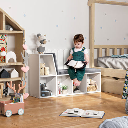 2-in-1 storage bench with 5 compartments and 2 cushions bookshelf storage shelf 108 x 30 x 60 cm white grey