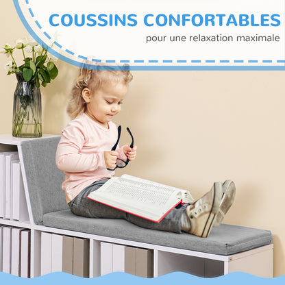 2-in-1 storage bench with 5 compartments and 2 cushions bookshelf storage shelf 108 x 30 x 60 cm white grey