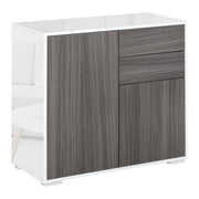 Kitchen Sideboard with 2 Doors 2 Drawers Glossy White Frame Adjustable Shelf Push-Open Storage Cabinet for Bedroom Living Room 31x14x29" Gray