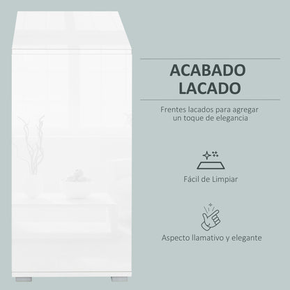 Kitchen Sideboard with 2 Doors 2 Drawers Glossy White Frame Adjustable Shelf Push-Open Storage Cabinet for Bedroom Living Room 31x14x29" Gray