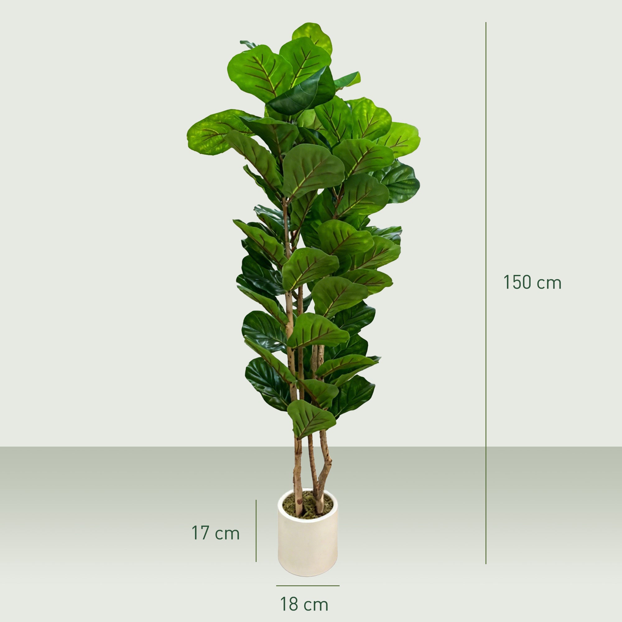 Artificial Fiddle Leaf Fig Tree, 150 cm (59 in) – 71 Leaves, Solid Wood Trunk, Pre-Potted Faux Plant, Lifelike Plastic Foliage for Living Room, Bedroom, Office, Garden