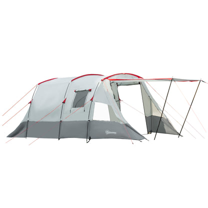 Tunnel Tent for 8 People, Camping Tent with Sleeping Cabin, Living Room, Family Tent with Carrying Bag, Groundsheet, Group Tent with 3 Doors, 2000 mm Water Column, Grey