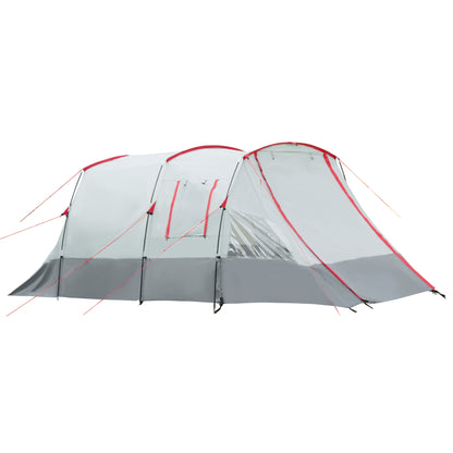 Tunnel Tent for 8 People, Camping Tent with Sleeping Cabin, Living Room, Family Tent with Carrying Bag, Groundsheet, Group Tent with 3 Doors, 2000 mm Water Column, Grey