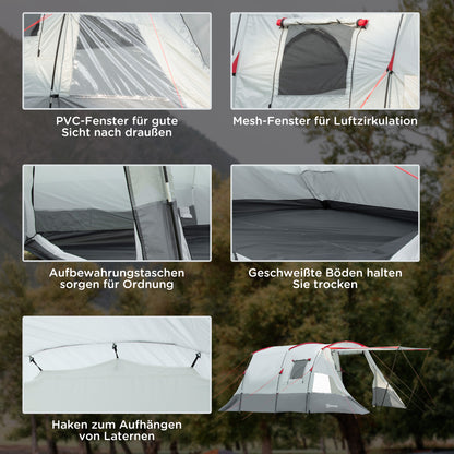 Tunnel Tent for 8 People, Camping Tent with Sleeping Cabin, Living Room, Family Tent with Carrying Bag, Groundsheet, Group Tent with 3 Doors, 2000 mm Water Column, Grey