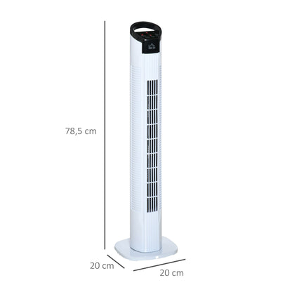 Tower Fan Vertical Fan 50W with Remote Control 3 Speeds LED Display Timer 7.5h and 70° Oscillation Ø20x78.5 cm White