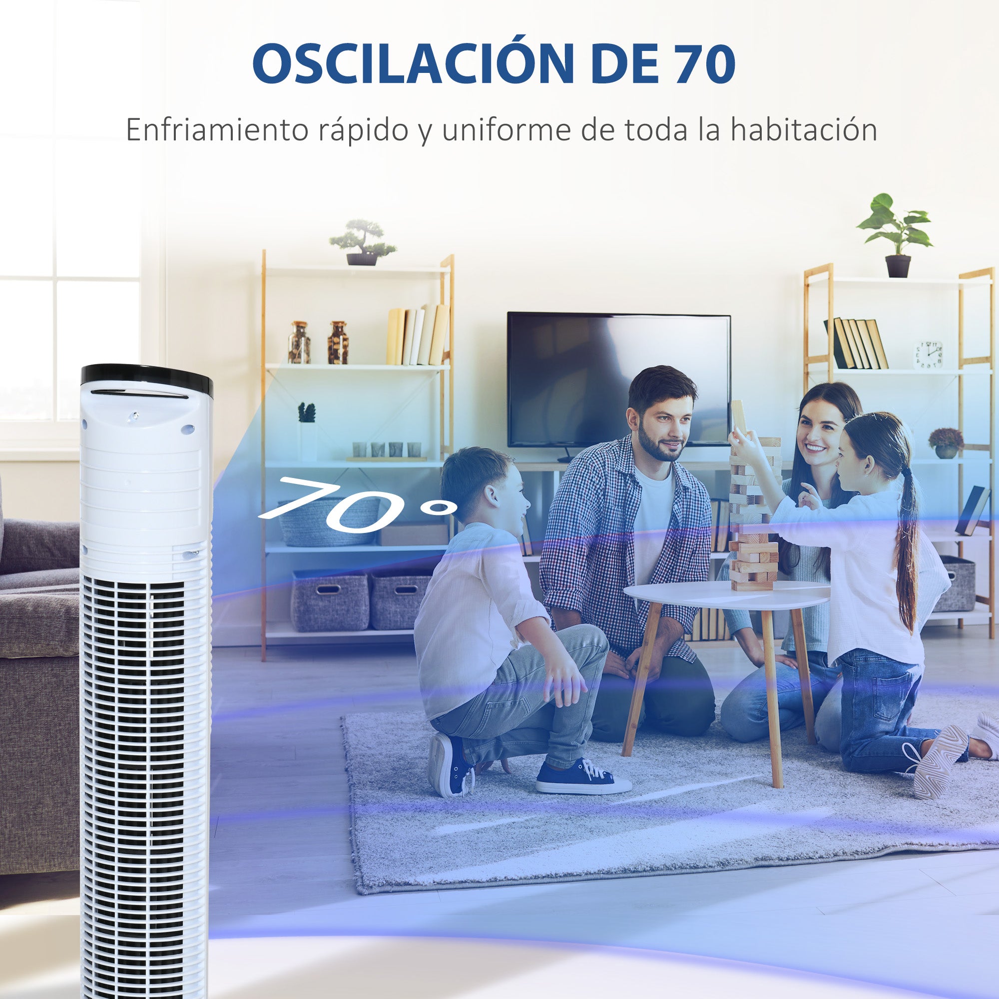 Tower Fan Vertical Fan 50W with Remote Control 3 Speeds LED Display Timer 7.5h and 70° Oscillation Ø20x78.5 cm White