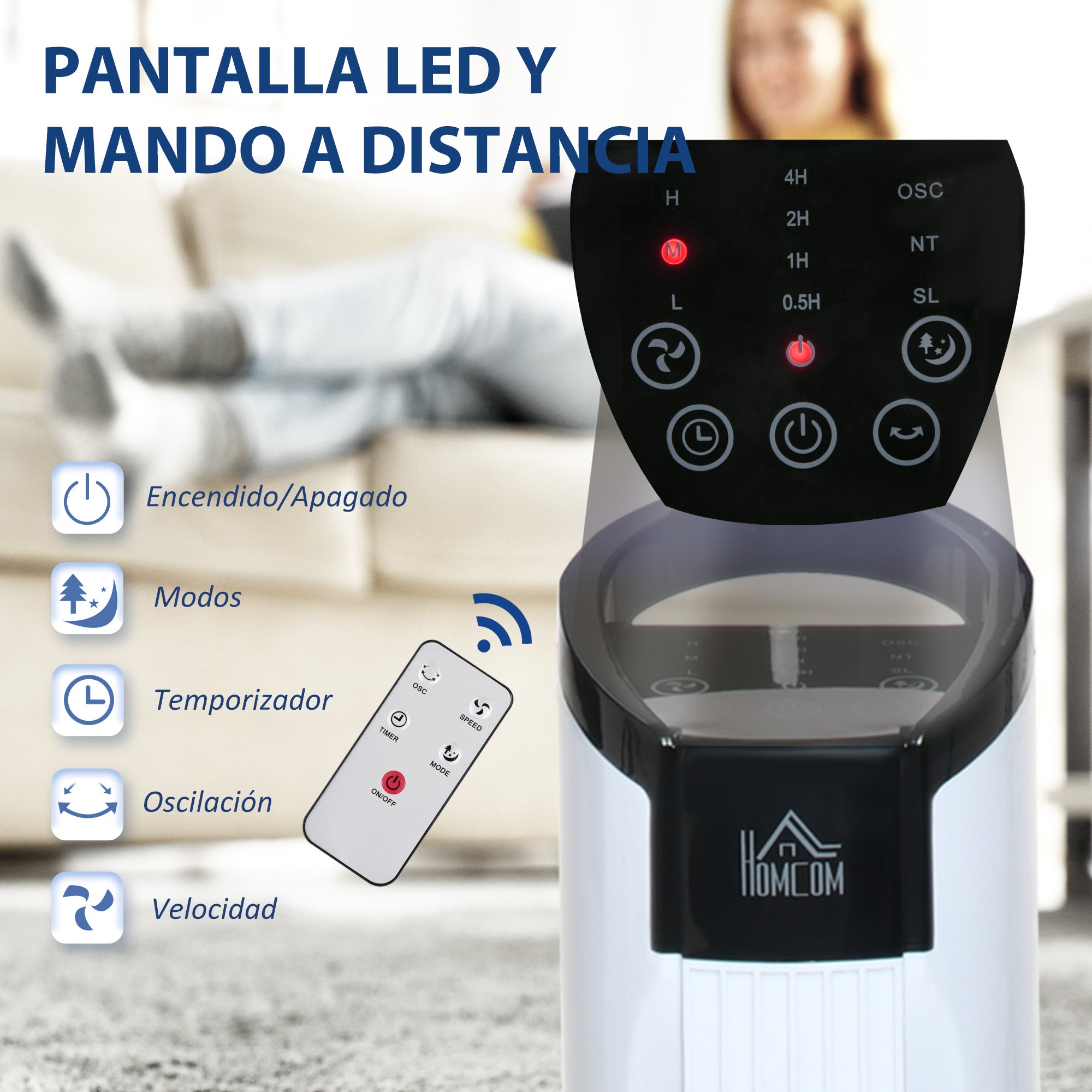 Tower Fan Vertical Fan 50W with Remote Control 3 Speeds LED Display Timer 7.5h and 70° Oscillation Ø20x78.5 cm White