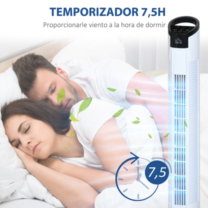 Tower Fan Vertical Fan 50W with Remote Control 3 Speeds LED Display Timer 7.5h and 70° Oscillation Ø20x78.5 cm White