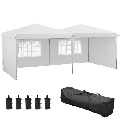 Foldable Canopy 6x3 m Garden Gazebo with Adjustable Height UV30+ Protection Waterproof Sandbags and Carrying Bag Outdoor Gazebo for Garden Parties White
