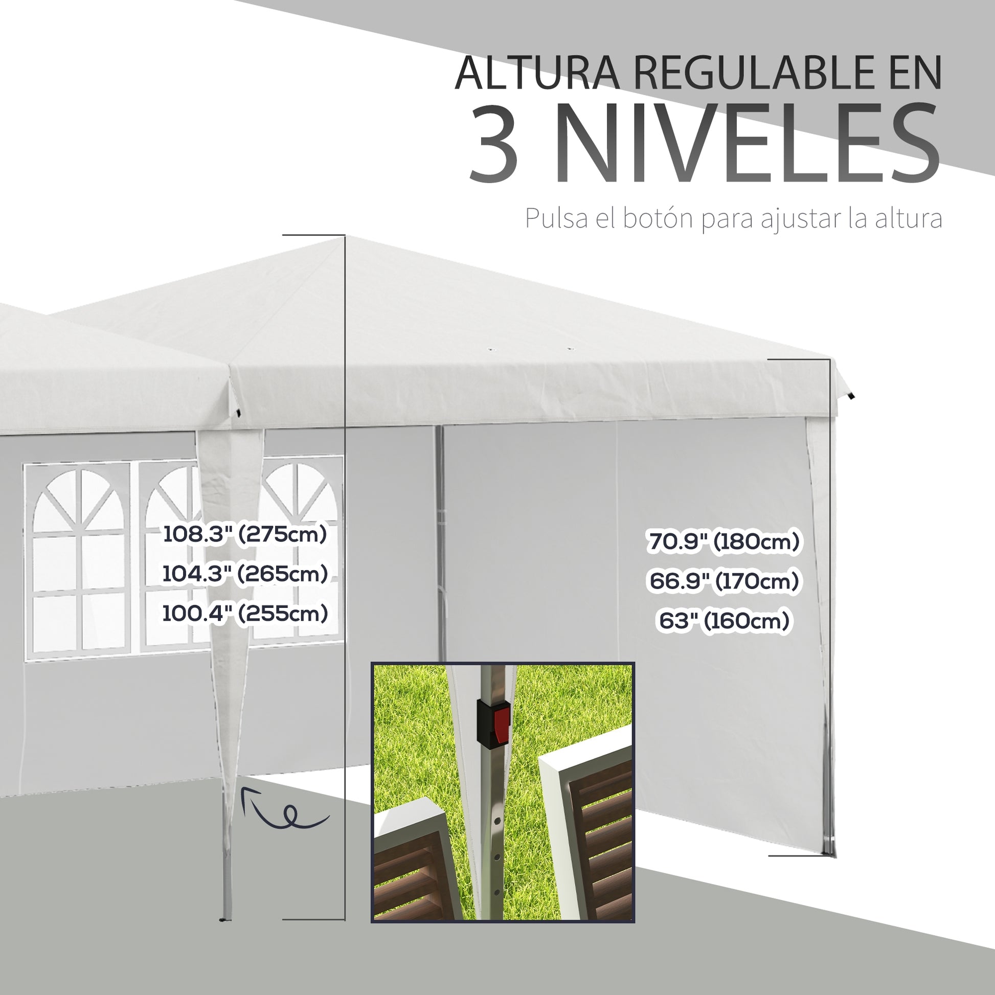 Foldable Canopy 6x3 m Garden Gazebo with Adjustable Height UV30+ Protection Waterproof Sandbags and Carrying Bag Outdoor Gazebo for Garden Parties White