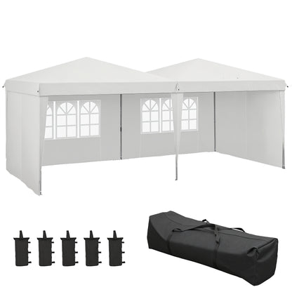 Foldable Canopy 6x3 m Garden Gazebo with Adjustable Height UV30+ Protection Waterproof Sandbags and Carrying Bag Outdoor Gazebo for Garden Parties White