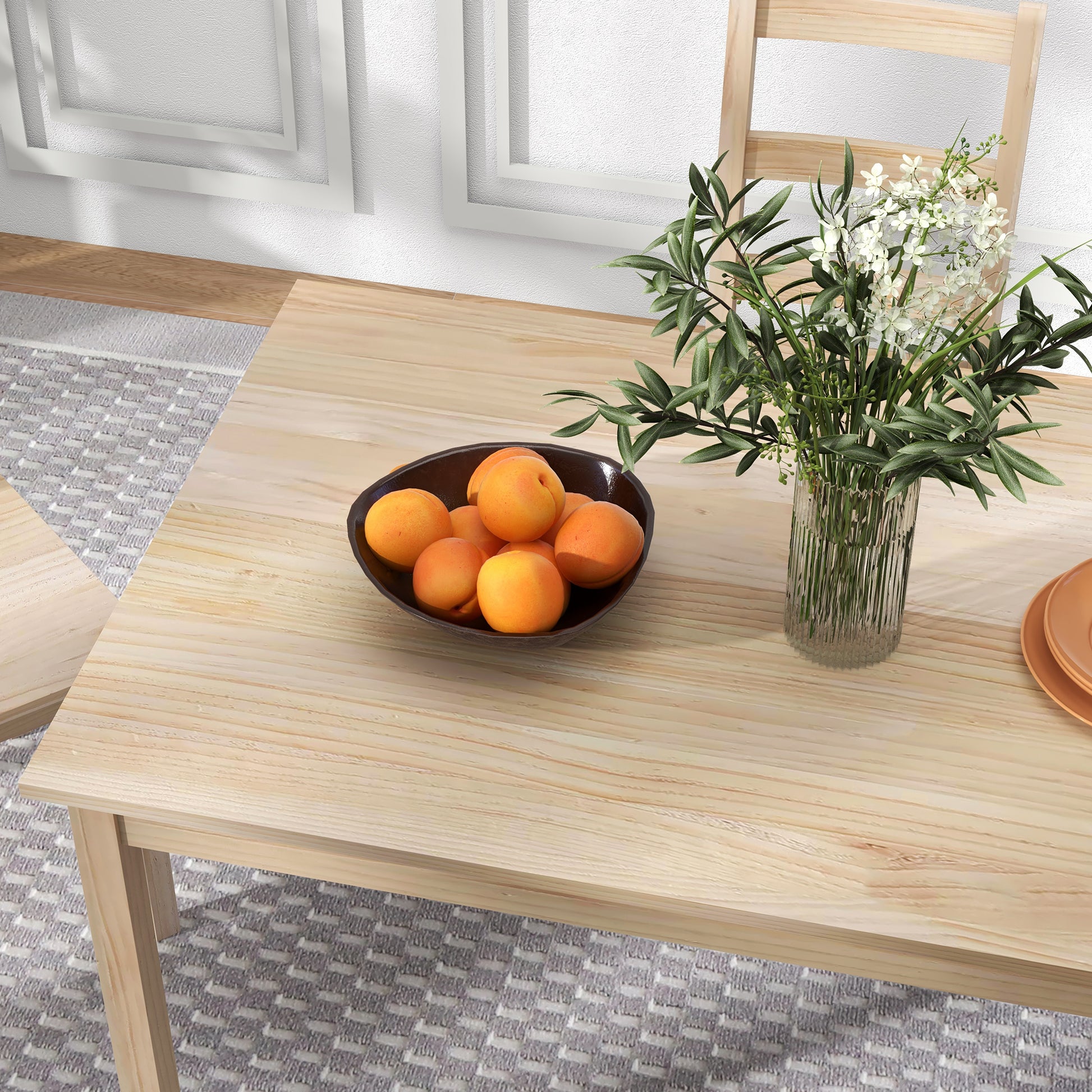 5-Piece Dining Set, Dining Table with 4 Chairs, Space-Saving Dining Group, Rectangular Dining Set for Kitchen, Dining Room, Living Room, Solid Wood, Natural