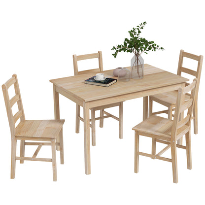 5-Piece Dining Set, Dining Table with 4 Chairs, Space-Saving Dining Group, Rectangular Dining Set for Kitchen, Dining Room, Living Room, Solid Wood, Natural
