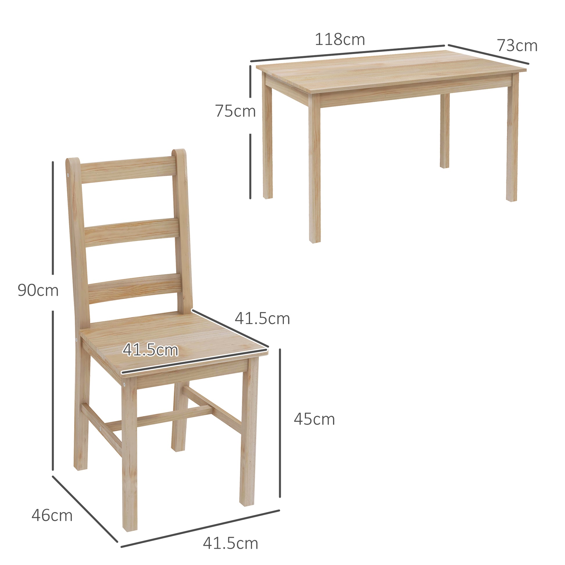 5-Piece Dining Set, Dining Table with 4 Chairs, Space-Saving Dining Group, Rectangular Dining Set for Kitchen, Dining Room, Living Room, Solid Wood, Natural