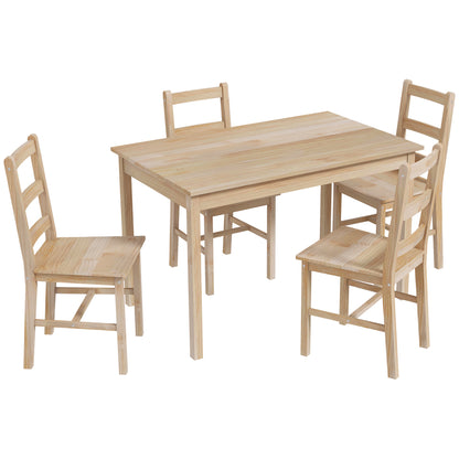 5-Piece Dining Set, Dining Table with 4 Chairs, Space-Saving Dining Group, Rectangular Dining Set for Kitchen, Dining Room, Living Room, Solid Wood, Natural