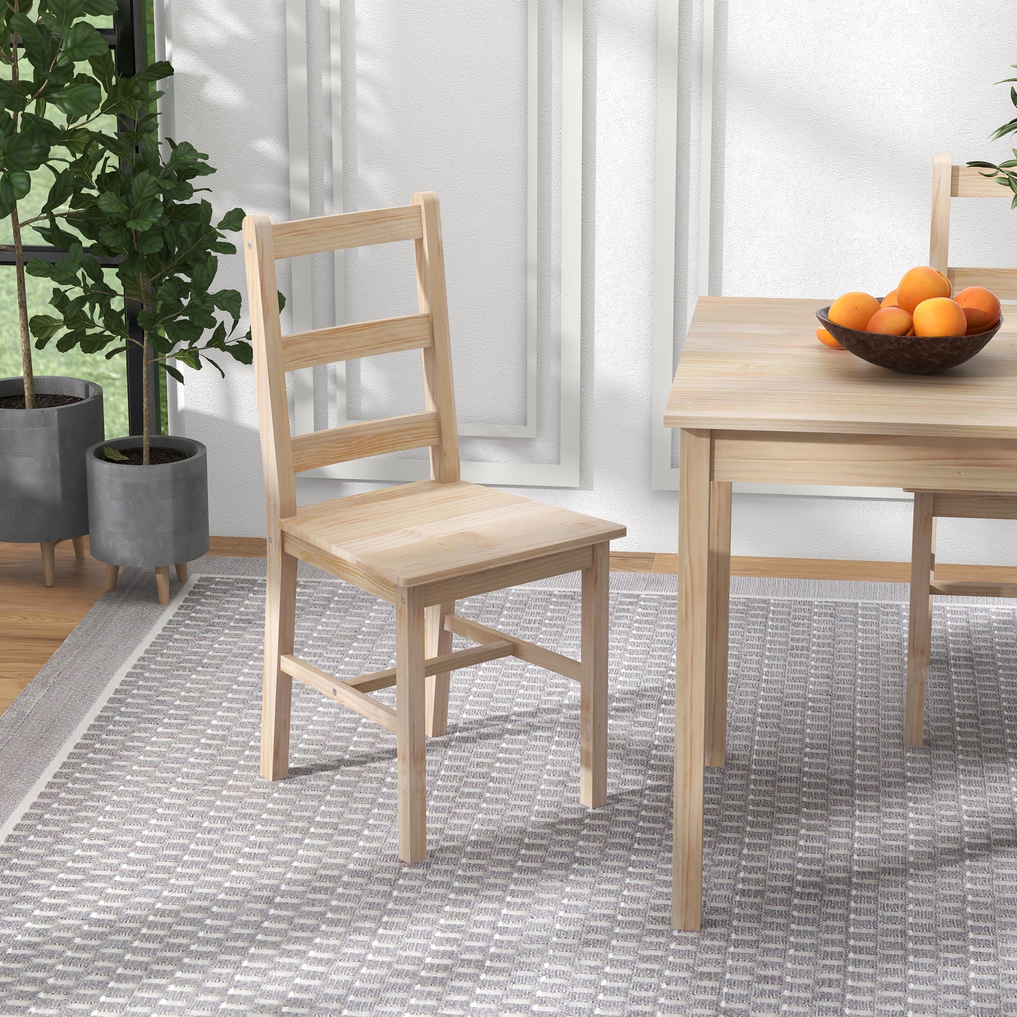 5-Piece Dining Set, Dining Table with 4 Chairs, Space-Saving Dining Group, Rectangular Dining Set for Kitchen, Dining Room, Living Room, Solid Wood, Natural