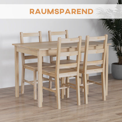 5-Piece Dining Set, Dining Table with 4 Chairs, Space-Saving Dining Group, Rectangular Dining Set for Kitchen, Dining Room, Living Room, Solid Wood, Natural