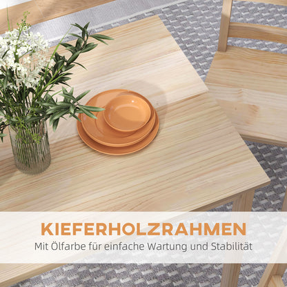 5-Piece Dining Set, Dining Table with 4 Chairs, Space-Saving Dining Group, Rectangular Dining Set for Kitchen, Dining Room, Living Room, Solid Wood, Natural