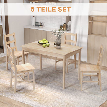 5-Piece Dining Set, Dining Table with 4 Chairs, Space-Saving Dining Group, Rectangular Dining Set for Kitchen, Dining Room, Living Room, Solid Wood, Natural