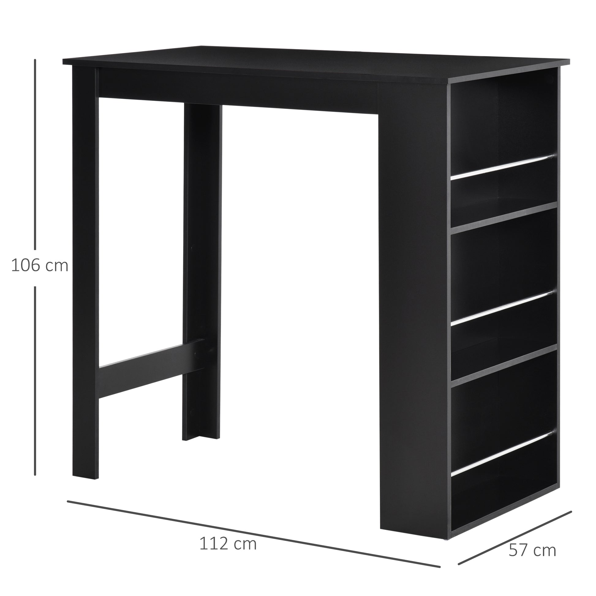 Bistro Bar Table Dining Table with 3 Shelves for Drinks and Bar Wood Structure High Table for Kitchen Living Room 112x57x106 cm Black