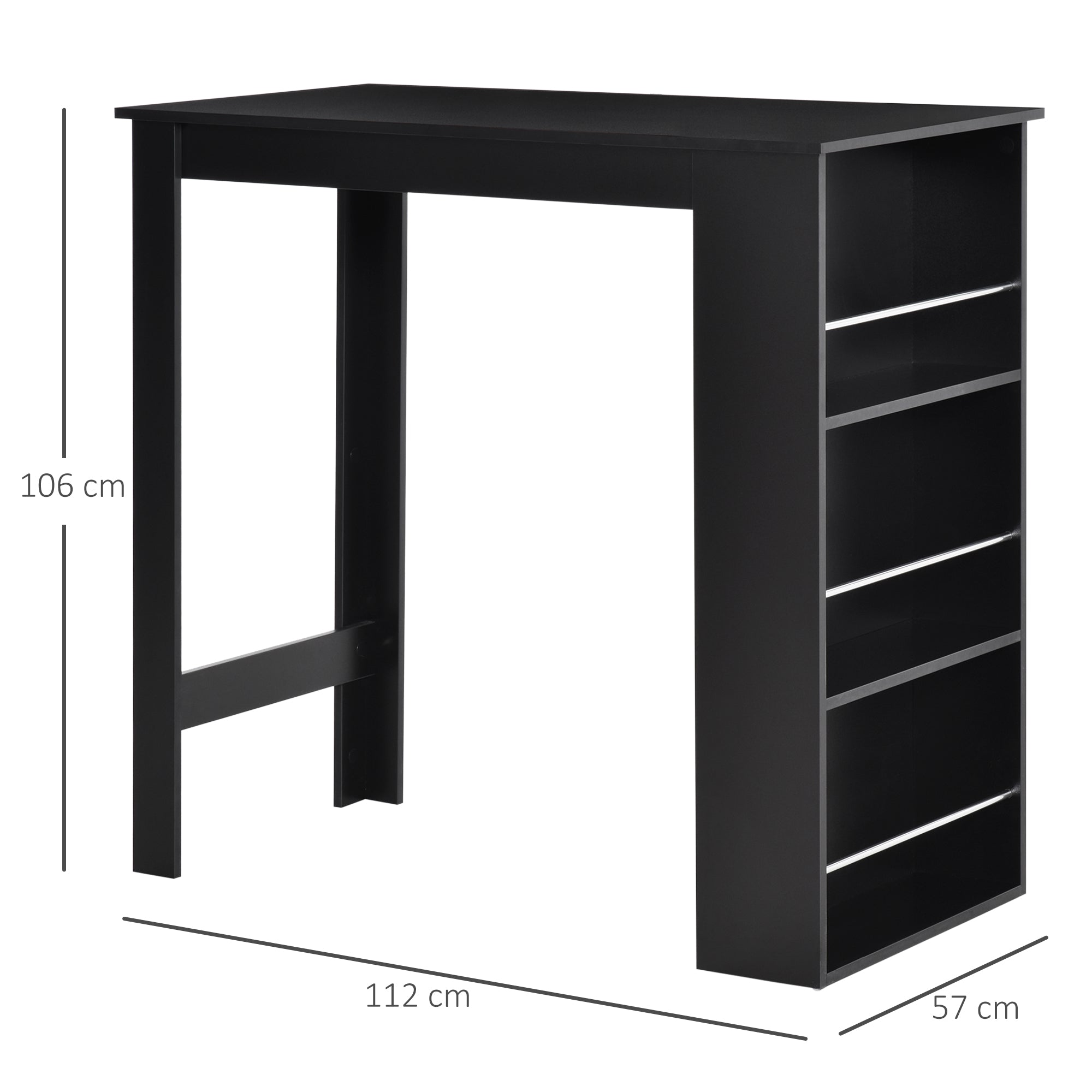 Bistro Bar Table Dining Table with 3 Shelves for Drinks and Bar Wood Structure High Table for Kitchen Living Room 112x57x106 cm Black