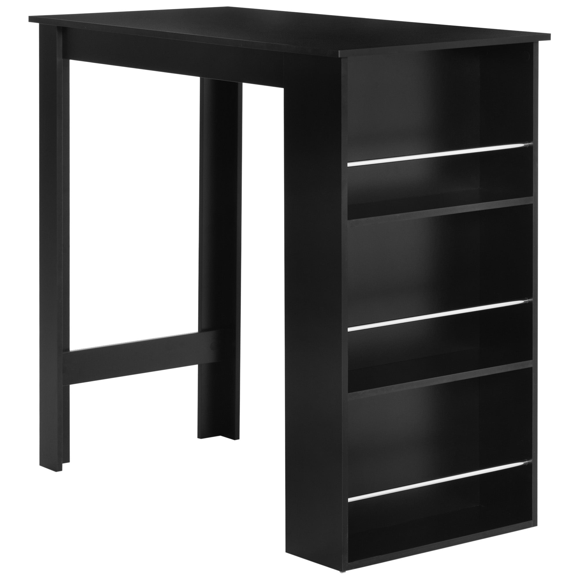 Bistro Bar Table Dining Table with 3 Shelves for Drinks and Bar Wood Structure High Table for Kitchen Living Room 112x57x106 cm Black