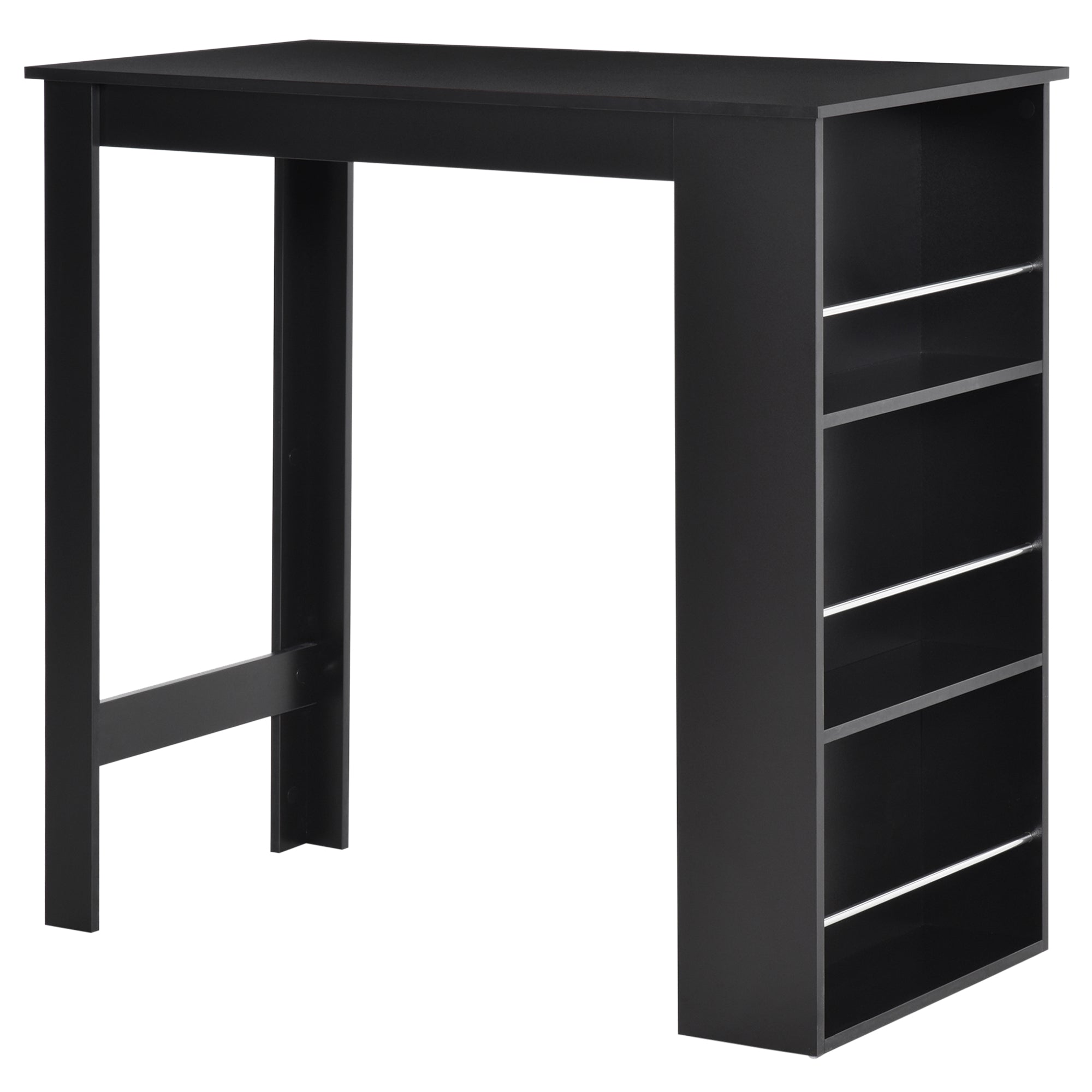 Bistro Bar Table Dining Table with 3 Shelves for Drinks and Bar Wood Structure High Table for Kitchen Living Room 112x57x106 cm Black