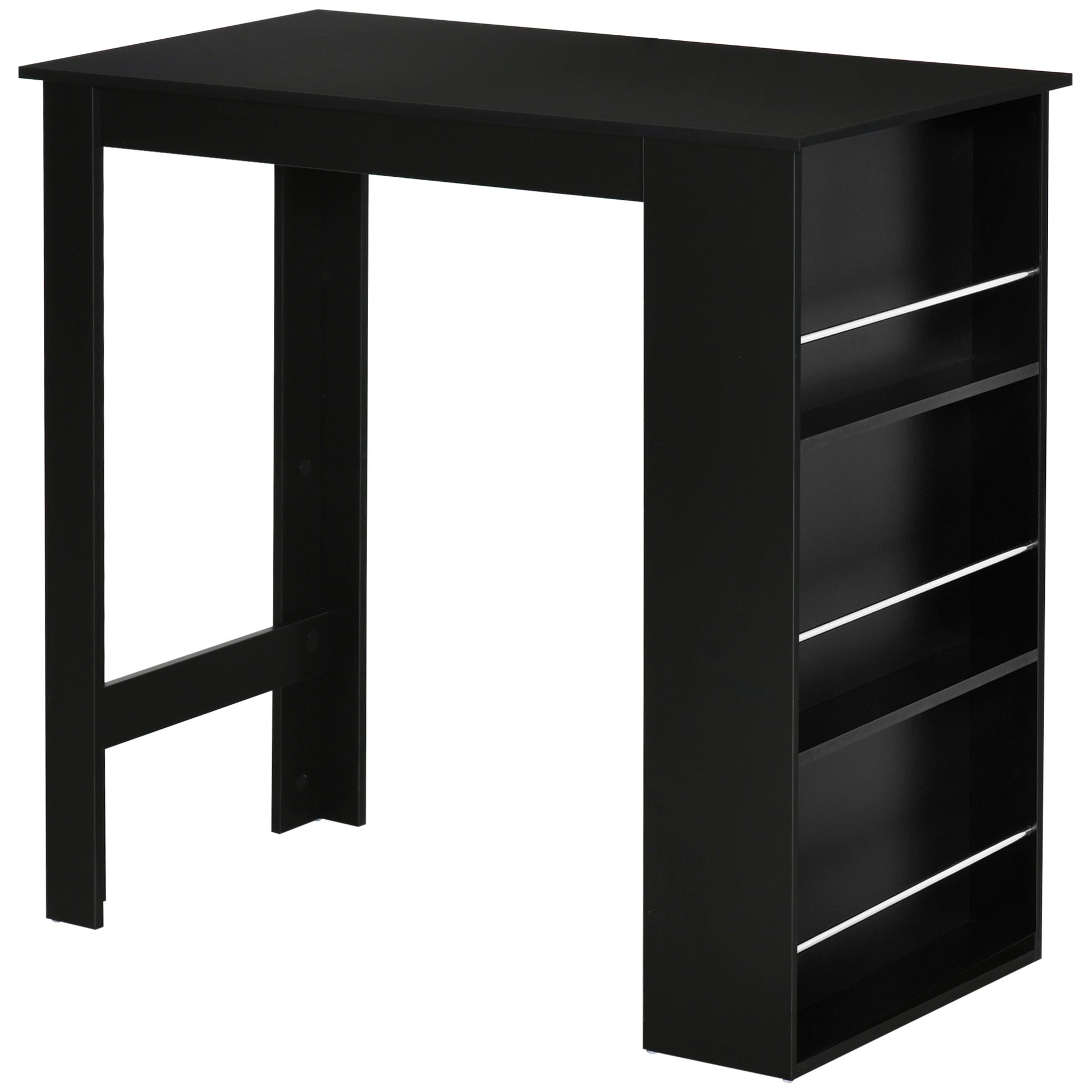 Bistro Bar Table Dining Table with 3 Shelves for Drinks and Bar Wood Structure High Table for Kitchen Living Room 112x57x106 cm Black