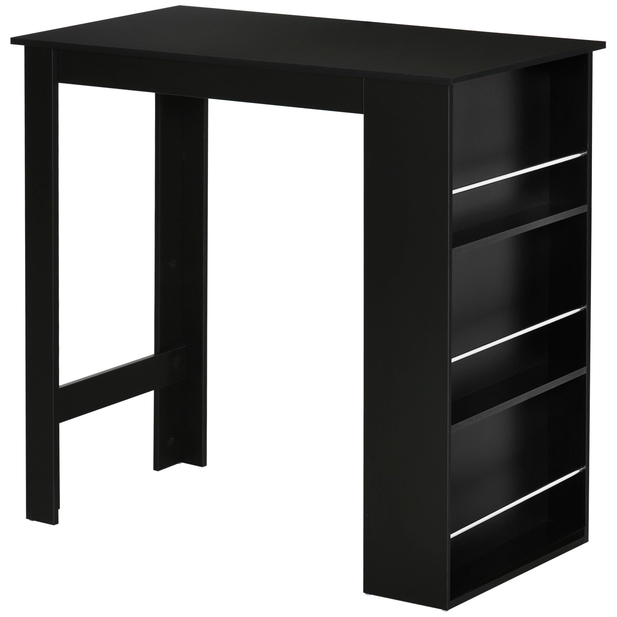 Bistro Bar Table Dining Table with 3 Shelves for Drinks and Bar Wood Structure High Table for Kitchen Living Room 112x57x106 cm Black