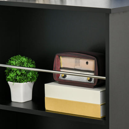 Bistro Bar Table Dining Table with 3 Shelves for Drinks and Bar Wood Structure High Table for Kitchen Living Room 112x57x106 cm Black