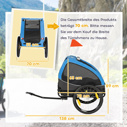 Foldable Dog Bike Trailer with Reflectors, Mesh Windows, Wheels, Rear Door & Safety Flag — Blue — Holds up to 44 lb