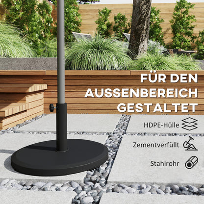 13 kg (28.7 lb) Cement Umbrella Base, Round Parasol Stand — Fits Ø34/38/48 mm (1.34/1.50/1.89 in) Poles — For Balcony, Patio, Garden — Black
