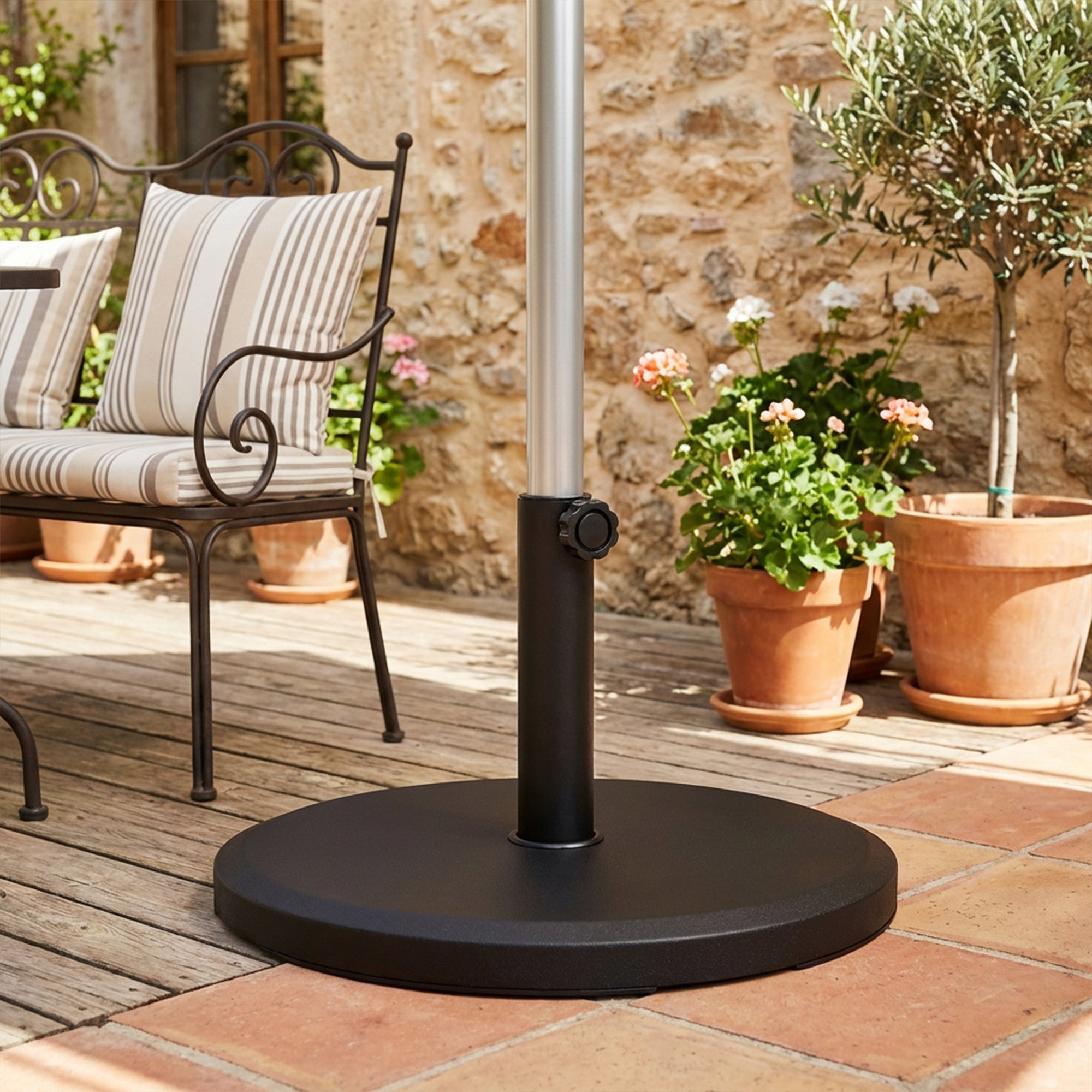 13 kg (28.7 lb) Cement Umbrella Base, Round Parasol Stand — Fits Ø34/38/48 mm (1.34/1.50/1.89 in) Poles — For Balcony, Patio, Garden — Black