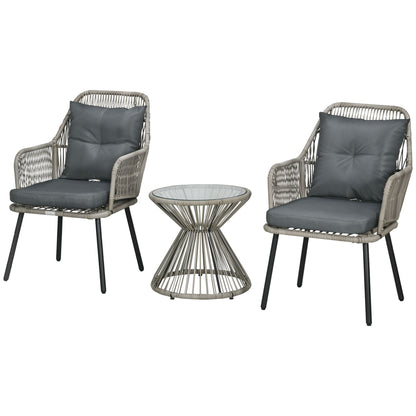 Garden Bistro Set 3 Pieces Bistro Garden Set Steel Frame 2 Armchairs + 1 Round Coffee Table Grey Cushions Included