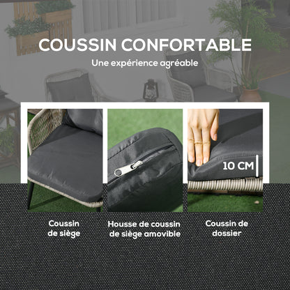 Garden Bistro Set 3 Pieces Bistro Garden Set Steel Frame 2 Armchairs + 1 Round Coffee Table Grey Cushions Included