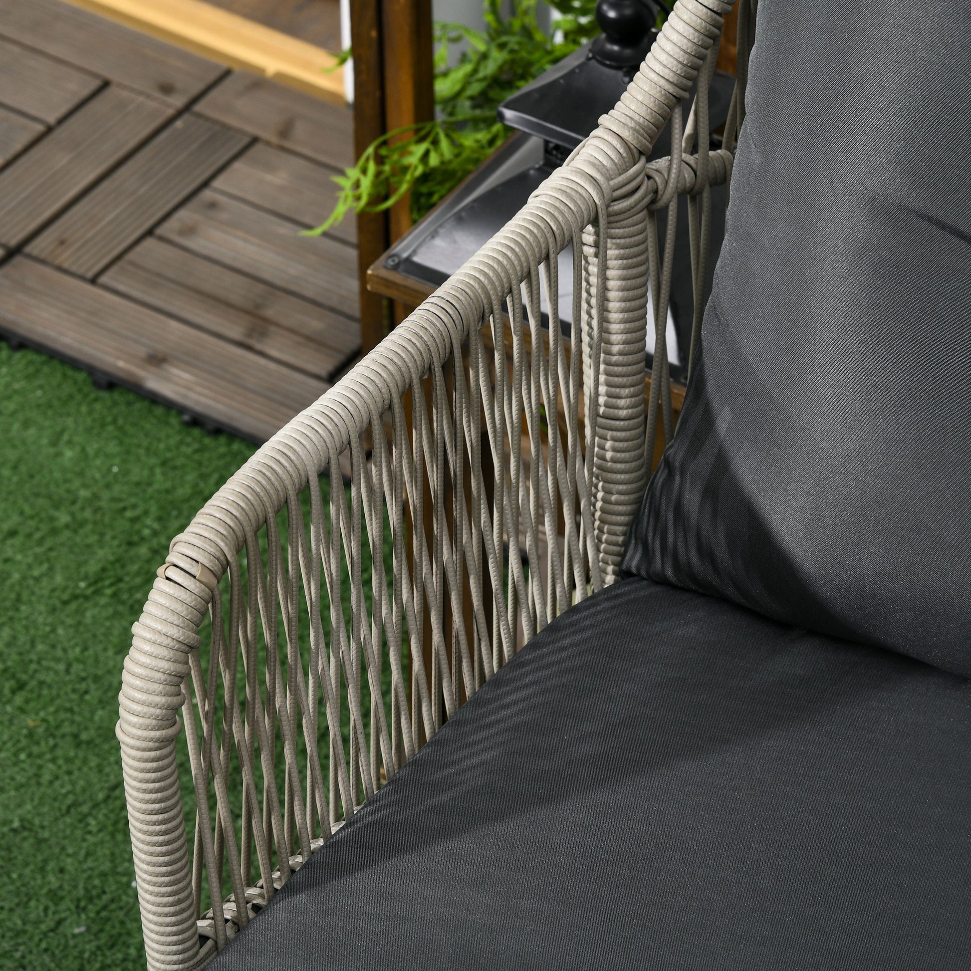 Garden Bistro Set 3 Pieces Bistro Garden Set Steel Frame 2 Armchairs + 1 Round Coffee Table Grey Cushions Included