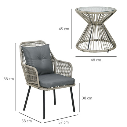 Garden Bistro Set 3 Pieces Bistro Garden Set Steel Frame 2 Armchairs + 1 Round Coffee Table Grey Cushions Included