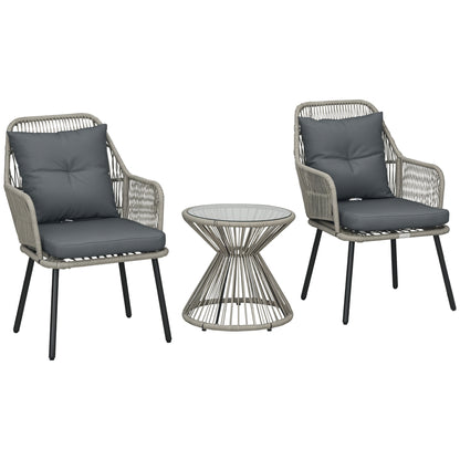 Garden Bistro Set 3 Pieces Bistro Garden Set Steel Frame 2 Armchairs + 1 Round Coffee Table Grey Cushions Included