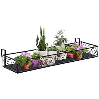 Outdoor Planter with Railing Hooks, Metal Balcony and Terrace Flower Pot Holder, Load Capacity Up to 20kg, 100x31x12cm, Black