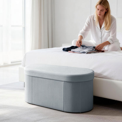 Velvet Storage Ottoman Bench, Foldable Storage Chest, 72 L (30 x 15 x 13.8 in), Velvet Upholstery, 265 lb Capacity, Stool for Living Room, Bedroom & Entryway — Dark Gray