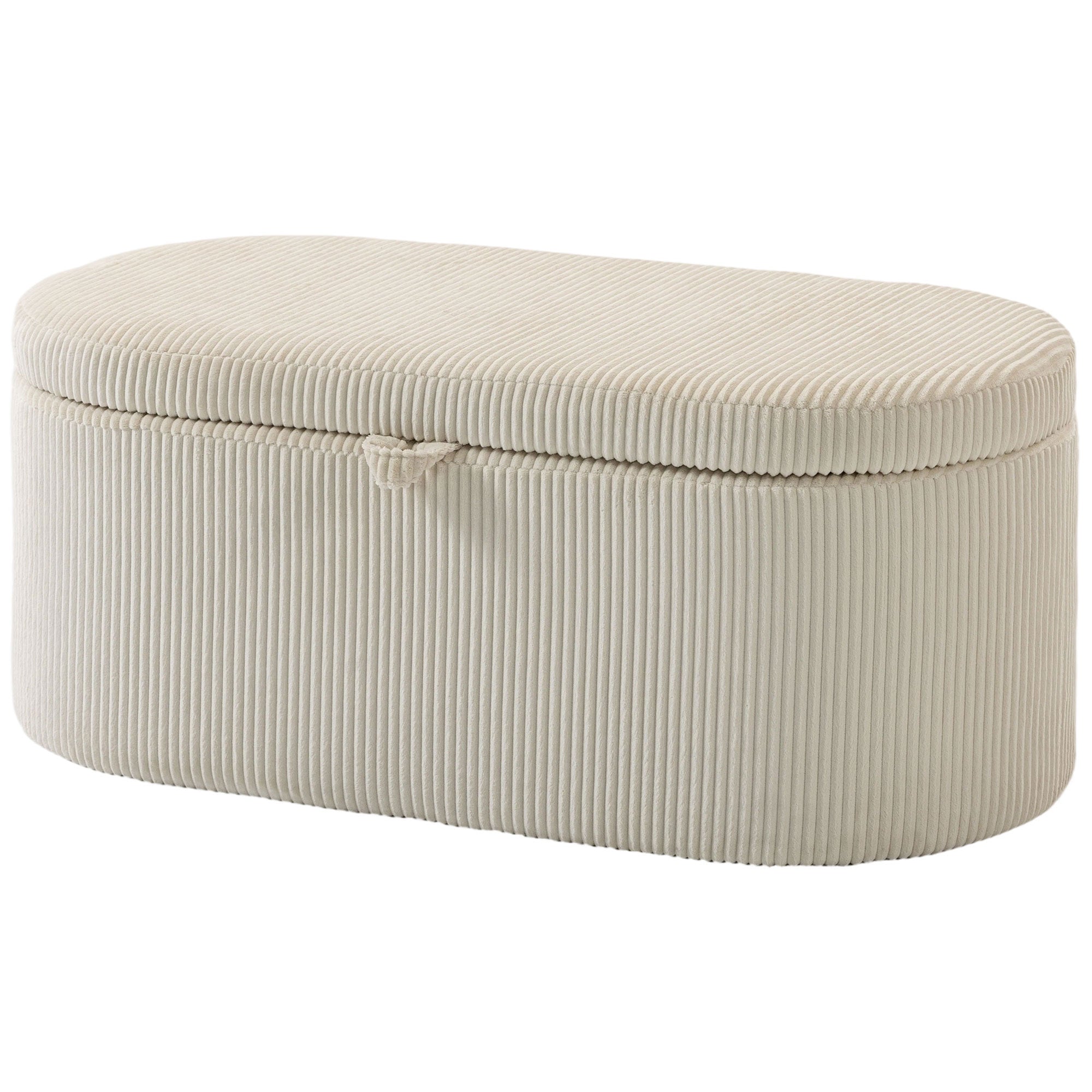 Upholstered Storage Bench with Corduroy Stripe – 41.3 x 20.1 x 19.3 in, Hidden Storage Ottoman, 441 lb Capacity, Beige