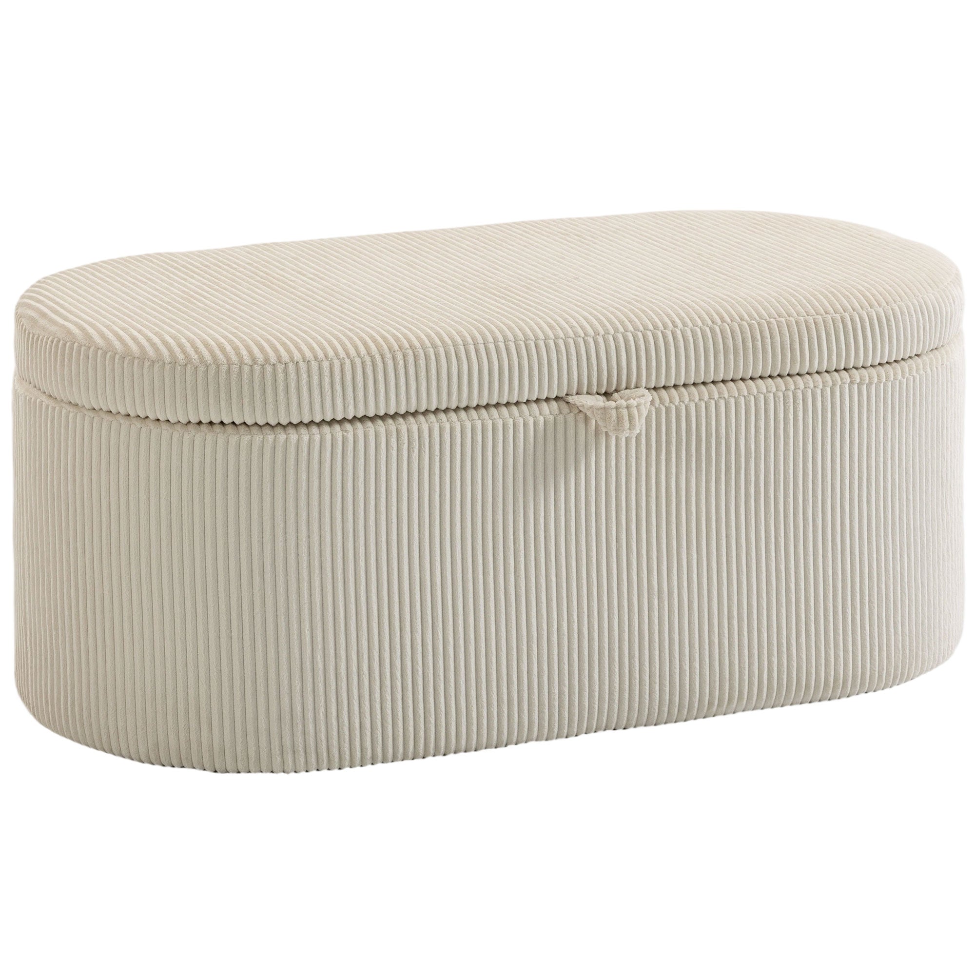 Upholstered Storage Bench with Corduroy Stripe – 41.3 x 20.1 x 19.3 in, Hidden Storage Ottoman, 441 lb Capacity, Beige