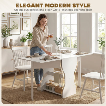 Folding Dining Table 63" — Space-Saving Console with Storage Shelf for Small Spaces, Modern Table for 4, White