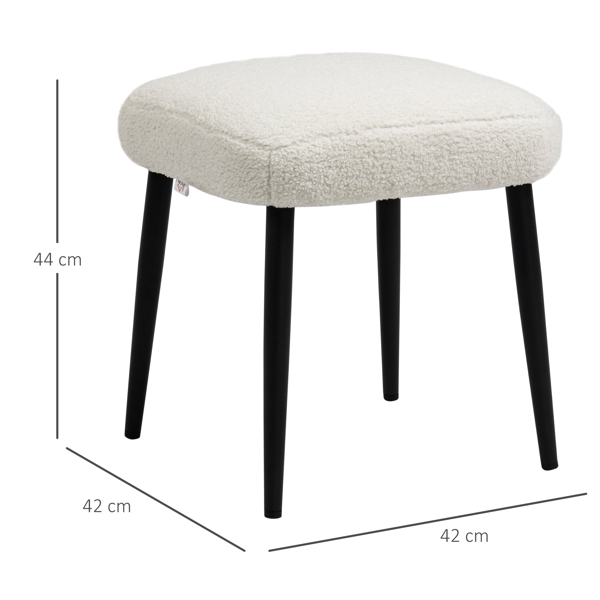 HOMCOM Fußhocker Sitzhocker Quadrat Schminktischhocker Fußablage mit Kaschmir-Optik, Stahlbeinen, für Wohnzimmer, Schlafzimmer, Cremeweiß, 42 x 42 x 47 cm