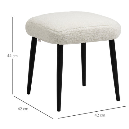 HOMCOM Fußhocker Sitzhocker Quadrat Schminktischhocker Fußablage mit Kaschmir-Optik, Stahlbeinen, für Wohnzimmer, Schlafzimmer, Cremeweiß, 42 x 42 x 47 cm