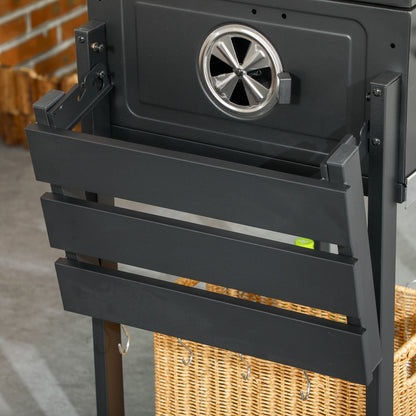 Charcoal Grill, Camping Grill with Two Grills, Folding Side Table, Grill Cart with Shelf, BBQ Handle, Stainless Steel, Black, 120 x 64 x 114 cm